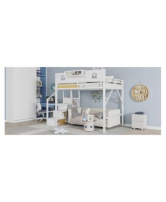 Metal Full Loft Bed with Stairs Wardrobe