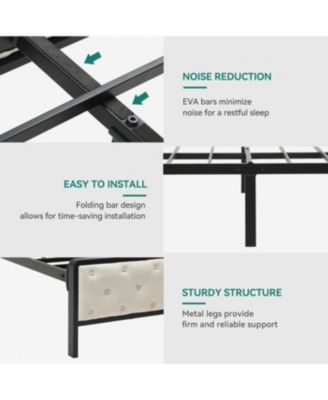 Queen Size Upholstered Platform Bed Frame with Charging Station - Beige