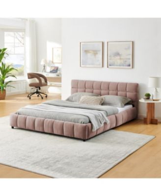 Queen Size Chenille Upholstered Bed with Storage Drawer