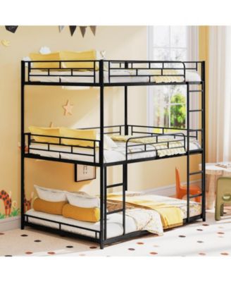 Full Over Full Over Full Metal Bed Frame Heavy-Duty Triple Bunk Bed w/Dual Ladders