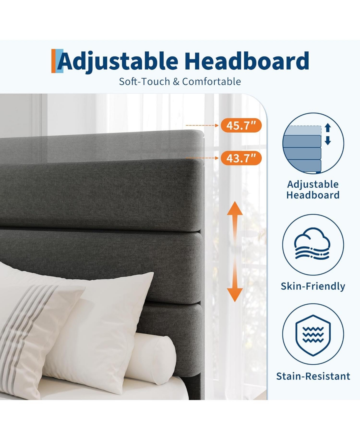 gaomon Platform Bed Frame with Adjustable Linen Upholstered Headboard, Wooden Slat Support, Heavy-Duty Mattress Foundation, No Box Spring Needed