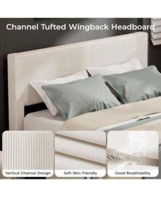  Upholstered Bed Frame with Tall Wingback Headboard,Velvet Platform Bed with 4 Storage Drawers - Full