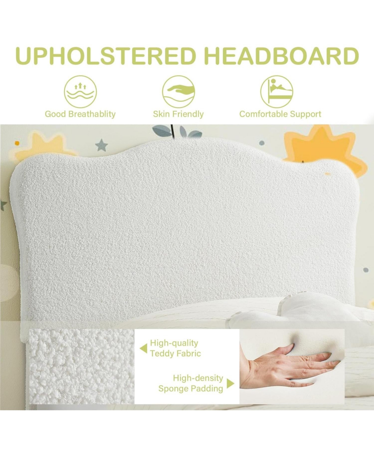 Gaomon Bed Frame for Kids, Upholstered Platform with Cute Boucle Velvet Headboard Girls, No Box Spring Needed, Easy Assembly