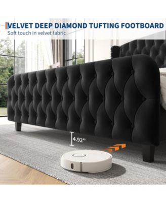 51" Tall Size Velvet Upholstered Bed Frame with Deep Button Tufted Wingback Headboard & Footboard, Elegant Platform Bed