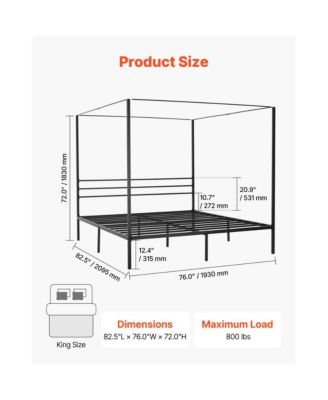 Four Poster Metal Canopy Bed Frame for Modern Bedroom