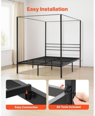 82.5 x 60.2 x 72 in / 2095 x 1530 x 1830 mm Metal Canopy Bed Frame with Elegant Four Poster Design