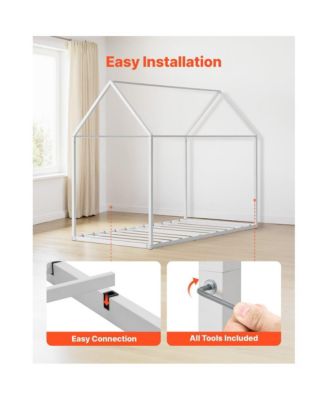 Kids Floor Bed with Roof Design and Metal Frame