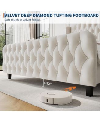 Queen Size 51" Tall Velvet Upholstered Platform Bed Frame, Deep Button Tufted Wingback Headboard & Footboard