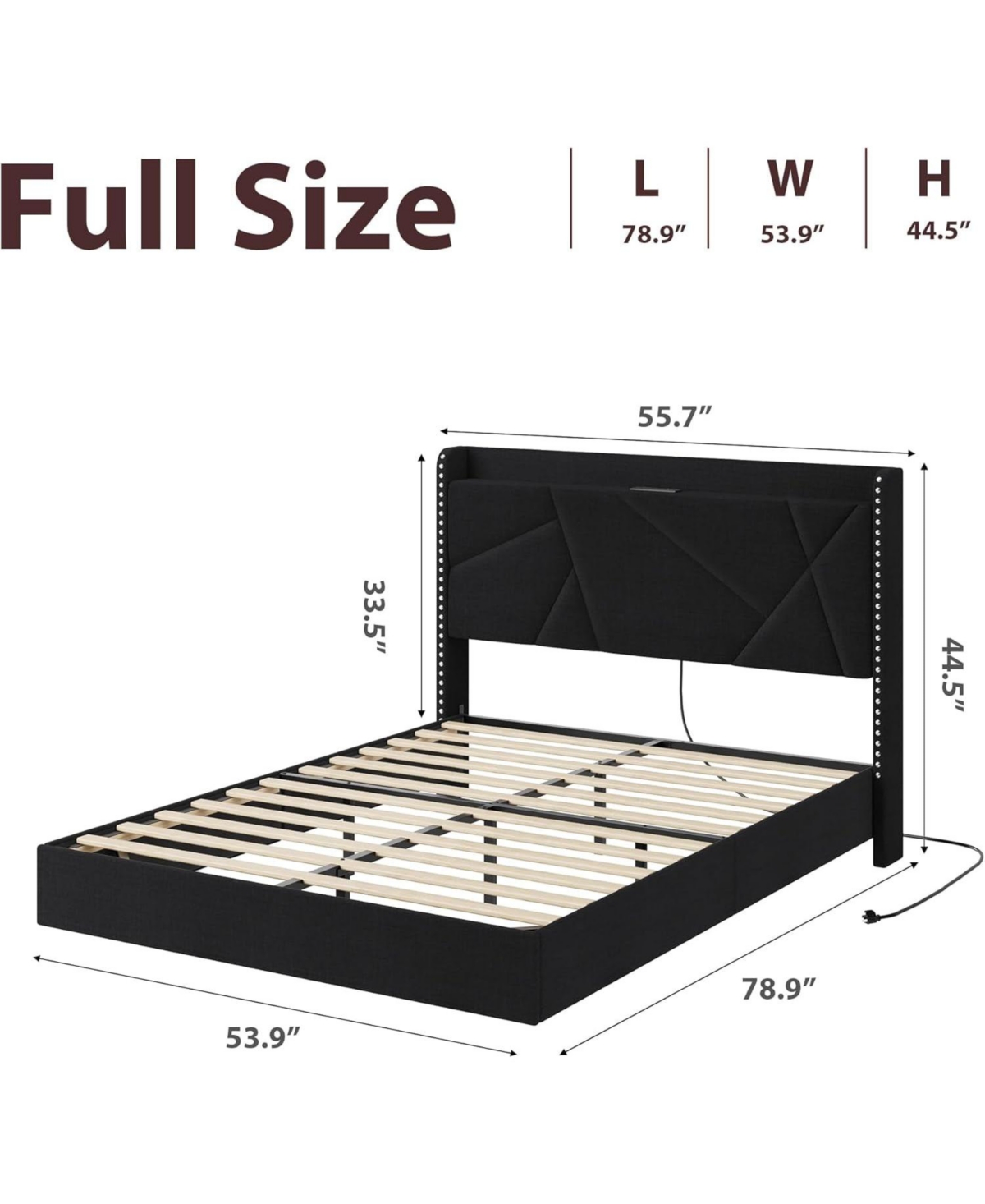 gaomon Full Size Floating Bed Frame with Rgb Led Lights, Charging Station, Upholstered Platform, Storage Headboard