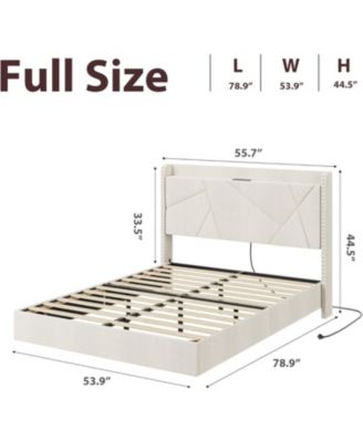 Full Size Floating Bed Frame with RGB LED Lights, Charging Station, Upholstered Platform, Storage Headboard