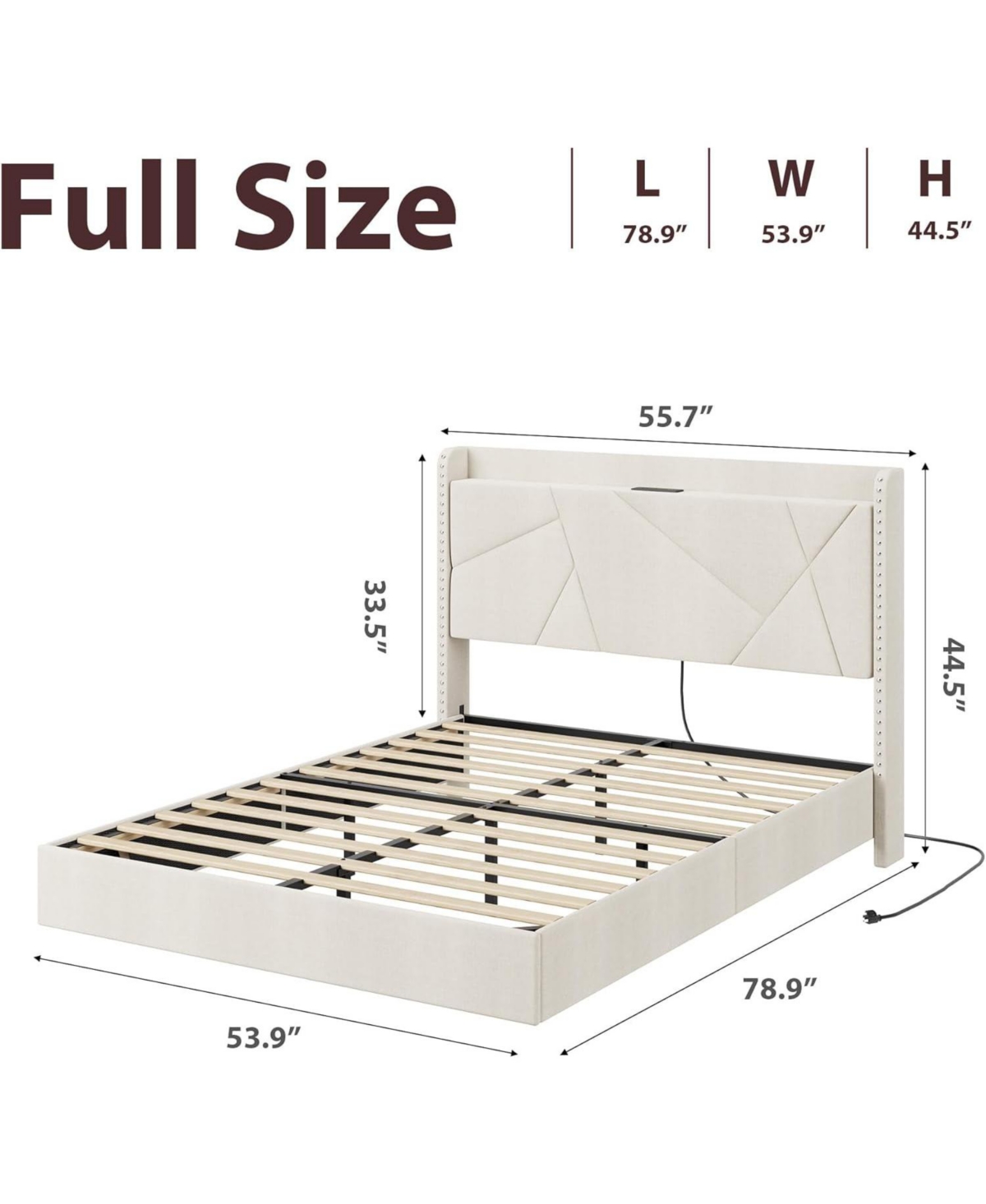 gaomon Full Size Floating Bed Frame with Rgb Led Lights, Charging Station, Upholstered Platform, Storage Headboard