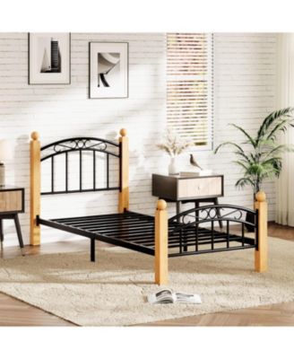 Twin Size Metal Platform Bed Frame with Victorian Iron Art Headboard & Footboard, Steel Slats