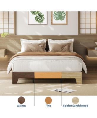 Queen Platform Bed Frame with Underbed Storage 10.24" Clearance Wood & Metal Slats No Headboard No Box Spring Gold