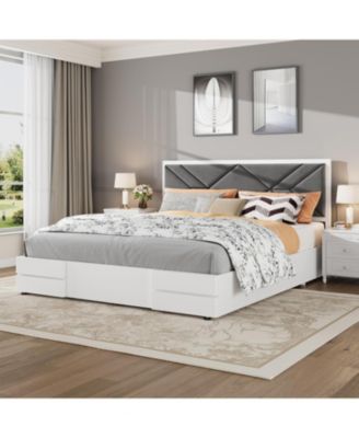 Queen Size Under Bed Storage, Easy Assembly, Heavy Duty Steel Slats Metal Platform Bed Frame