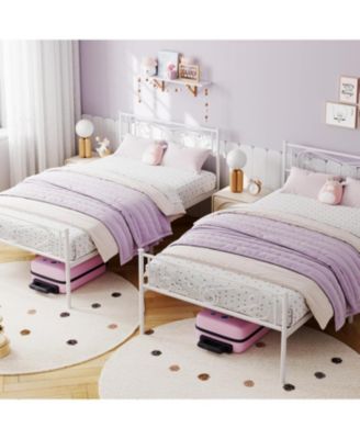 Twin Size Bed Frame for Kids Metal Bed with Headboard & Footboard Heavy Duty Slats No Box Spring White
