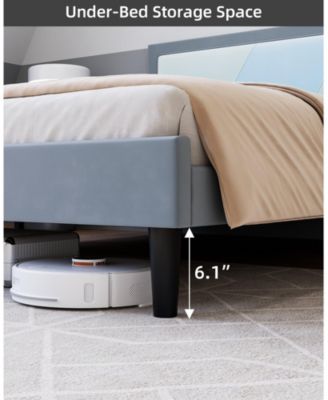 Full Size Triple Panel Platform Bed Frame Minimalist MDF Construction Beige Finish No Box Spring Needed Easy Assembly