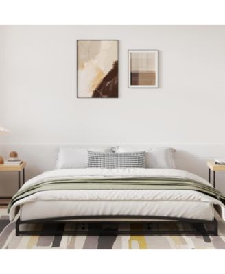 King Size 6 Inch Metal Platform Bed Frame Heavy Duty Slats Underbed Storage Noise-Free Non-Slip Black