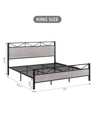 King Size Triangular Panel Platform Bed Light Gray Woodgrain Space-Saving No Box Spring