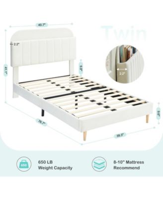 Set of 2 Twin Upholstered with Bookcase Headboard, Velvet Mattress Foundation, Steel Legs, Noise Free Platform Bed Frames