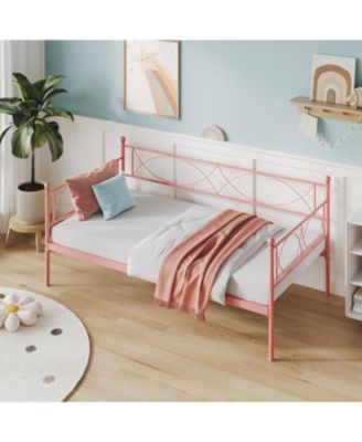 Twin Daybed with Trundle Metal Daybed and Trundle Set Sofa Bed Steel Slat Multifunctional Bedroom