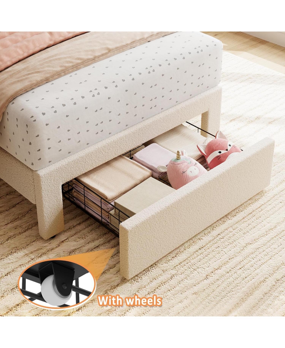 gaomon Twin Size Bed Frame with Storage Drawer Boucle Upholstered Platform Bed Headboard