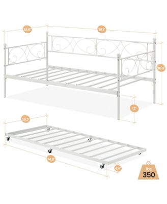 Twin Size Metal Elegant Floral Design Space-Saving Heavy-Duty Platform Daybed Frame