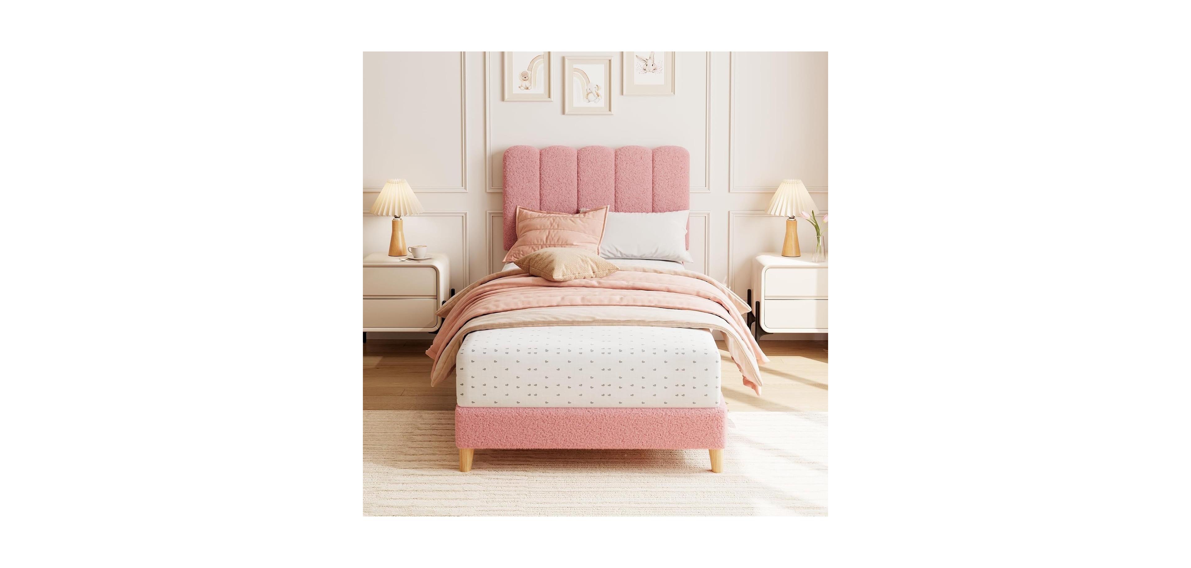 gaomon Easy Assembly Twin Xl Size Boucle Bed Frame Space Saving, for Living Room, Guest Room
