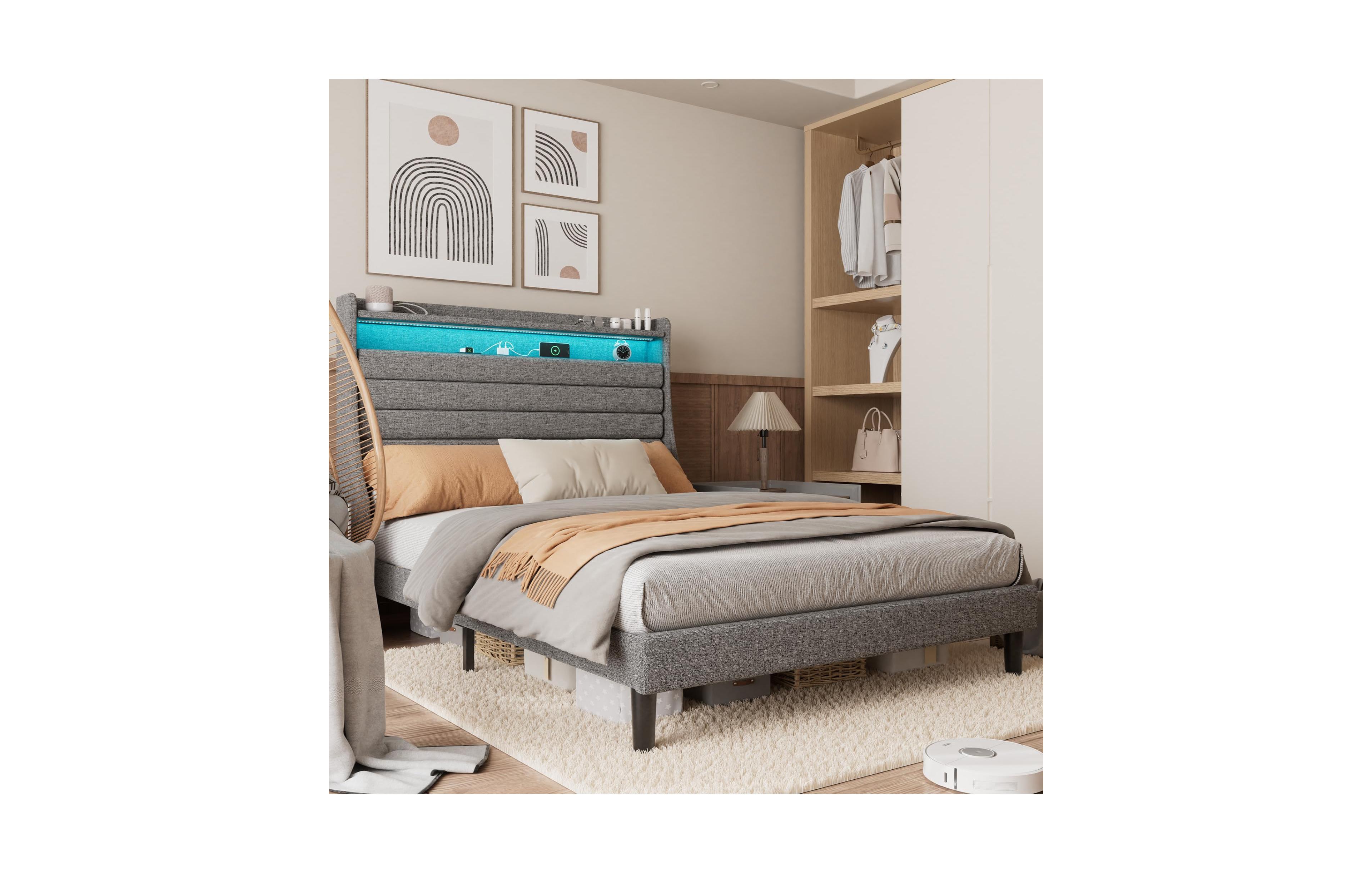 gaomon Full Bed Frame with Usb Charging Station & Led Lights