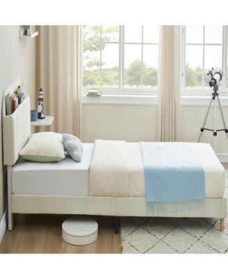 Twin Bed Frames, Upholstered Platform Bed Frame with Bookcase Headboard, Velvet Platform Bed Mattress Foundation