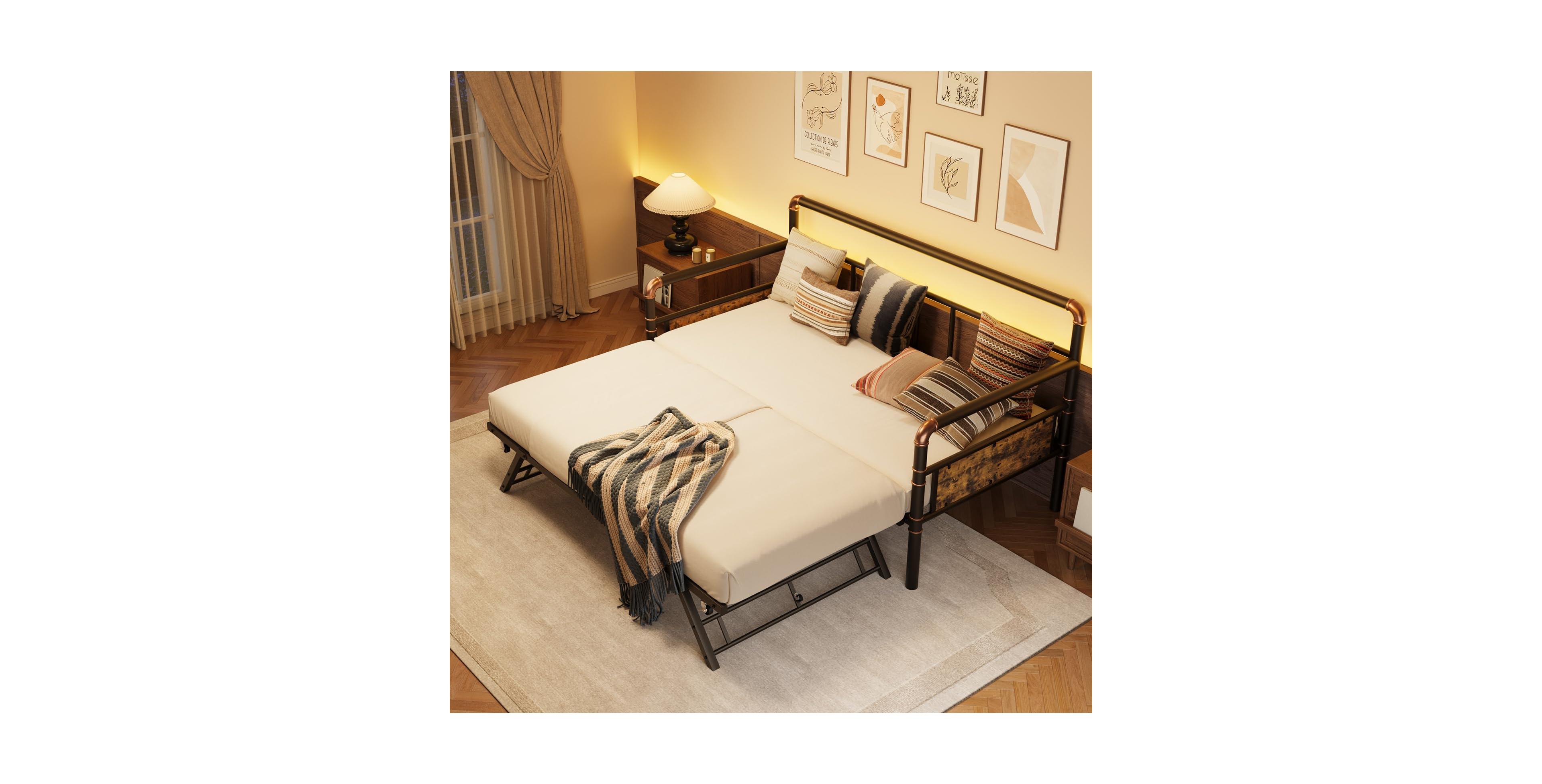 gaomon Daybed with Trundle,Twin Daybed with Pop Up Trundle Set,Metal Twin Bed Frame