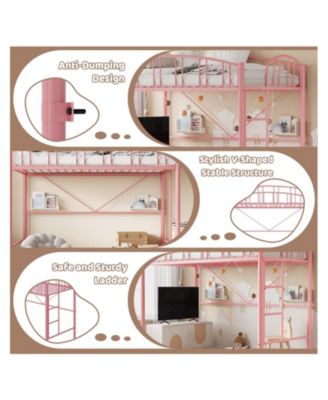Loft Bed Twin Size, Heavy Duty Metal Loft Bed Frame with Arched Guardrail and Safety Ladder
