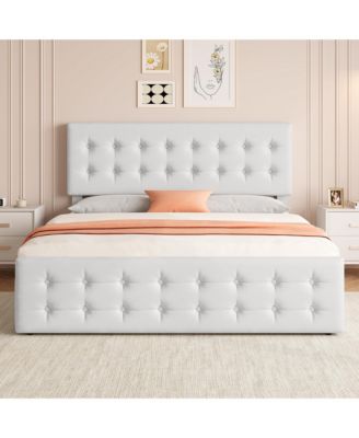 King Bed Frame with Headboard and 4 Storage Drawers, Platform Bed Frame Square Stitched Button Tufted