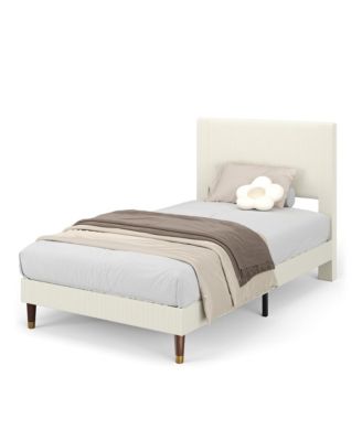 Twin Bed Frame Upholstered Platform Bed with Fabric Headboard, Non-Slip and Noise-Free