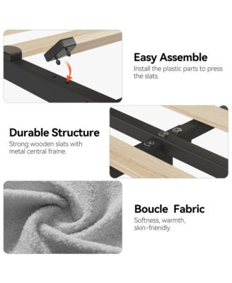 Queen Bed Frame with 2 Flexible Drawers and Bookcase Headboard, Boucle Upholstered Platform Bed for Boys/Girls