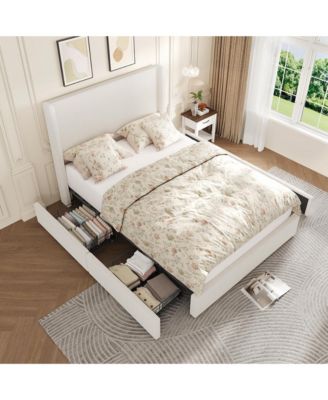 King Size Upholstered Platform Bed Frame with Storage Drawers, Corduroy Wingback with Tufted Headboard and Footboard