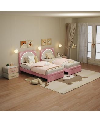 Upholstered Twin XL Bed with Adjustable Headboard, Drawer & LED Light, Wooden Slats, No Box Spring – Platform Bed for Kids