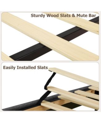 Upholstered Canopy Bed Frame Queen Size with Headboard, Button Tufted, Nailhead Trim Design, No Box Spring Required