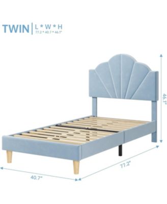 Velvet Platform Bed with Adjustable Headboard for Kids, Soft Upholstery, Wood Slat Support, Easy Assembly, No Box Spring - Twin