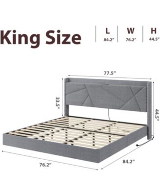 King Floating Bed Frame with RGB LED Lights & Charging Station Upholstered Platform Bed Storage Headboard Button Tufted Design No Box Spring