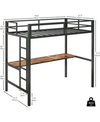 Twin Loft Bed with Desk, Power Outlet & LED Lighting, Space-Saving Design, Black