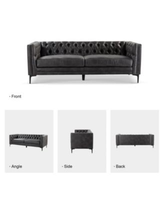Wales Contemporary 84" Upholstered Button-tufted Sofa with Metal Legs