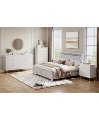 3-Drawer Modern White Dresser, 30" Tall, Fluted Chest with Gold Handles, Anti-Tip Device, Bedroom, Living Room, Kids Room