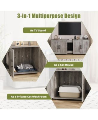 Double Room Cat Litter Cabinet, Stylish Storage Litter Box Enclosure for Two Cats, Cat Mat, Organizer, Gray