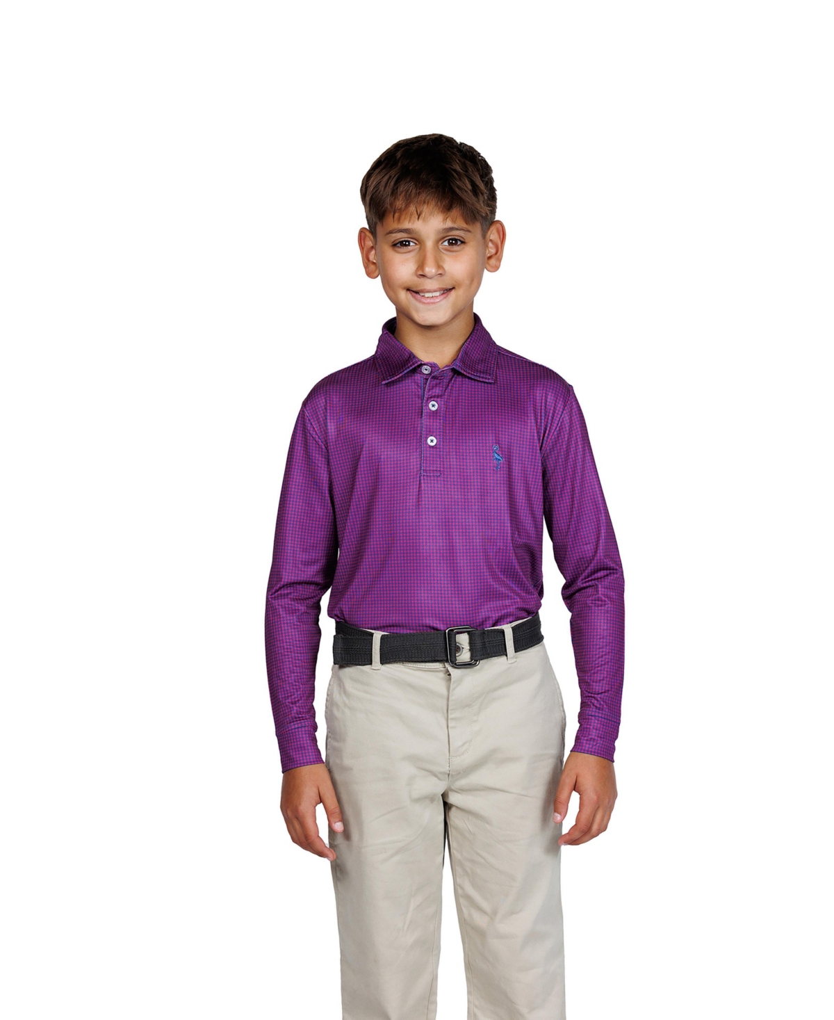 Tailorbyrd Mini Houndstooth Long Sleeve Performance Polo