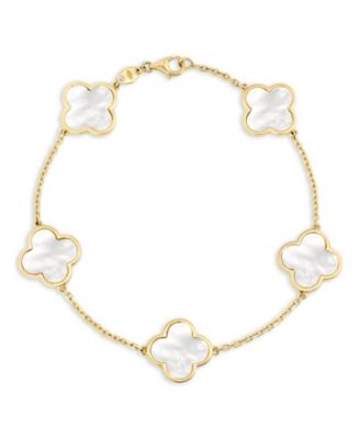 Mother of Pearl Clover Bracelets in 14K Gold, 7 in, approx. 5.6 grams.