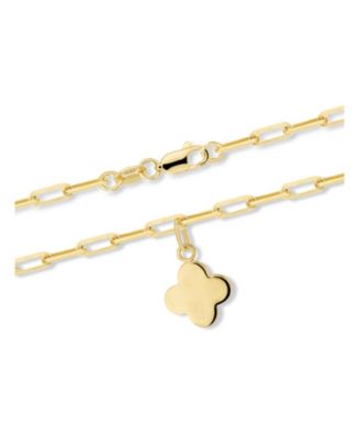 Clover Charm with Paperclip Chain Bracelet in 14K Gold, 7 in, approx. 3.4 grams.