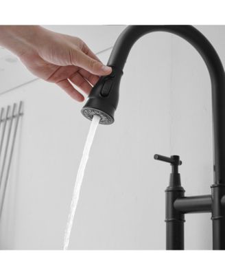 Boyelliving 3 Hole Kitchen Faucet with Pull Down Sprayer, Double Handle Kitchen Sink Faucet Brass Vintage Kitchen Faucets