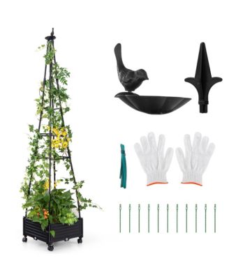 81'' Garden Obelisk Trellis for Climbing Plants Tall Plant Support w/ Wheels