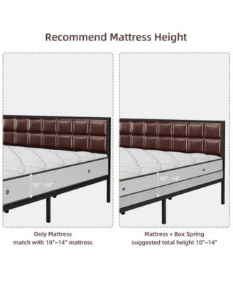 Faux Leather Platform Bed Frame with Upholstered Headboard - Metal Bed Frame with Steel Slats Support - Box Spring Optional - Easy Assembly