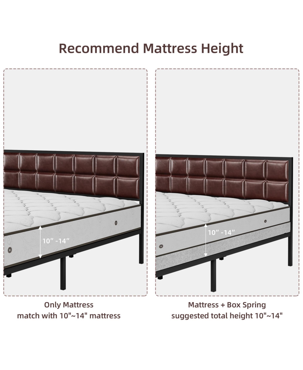 gaomon Faux Leather Platform Bed Frame with Upholstered Headboard - Metal Bed Frame with Steel Slats Support